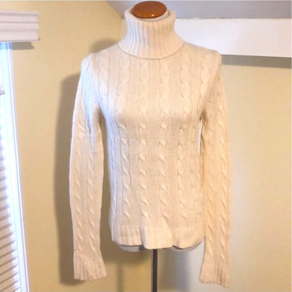 Vintage, oversized, J Crew fisherman cable knit cream sweater - size x-large